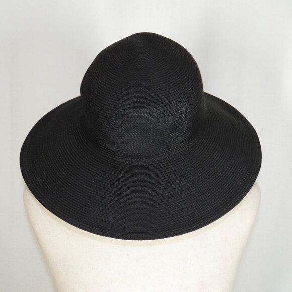 Eric Javits Black Wide Brim Floppy Straw Sun Hat $285 - Picture 6 of 7